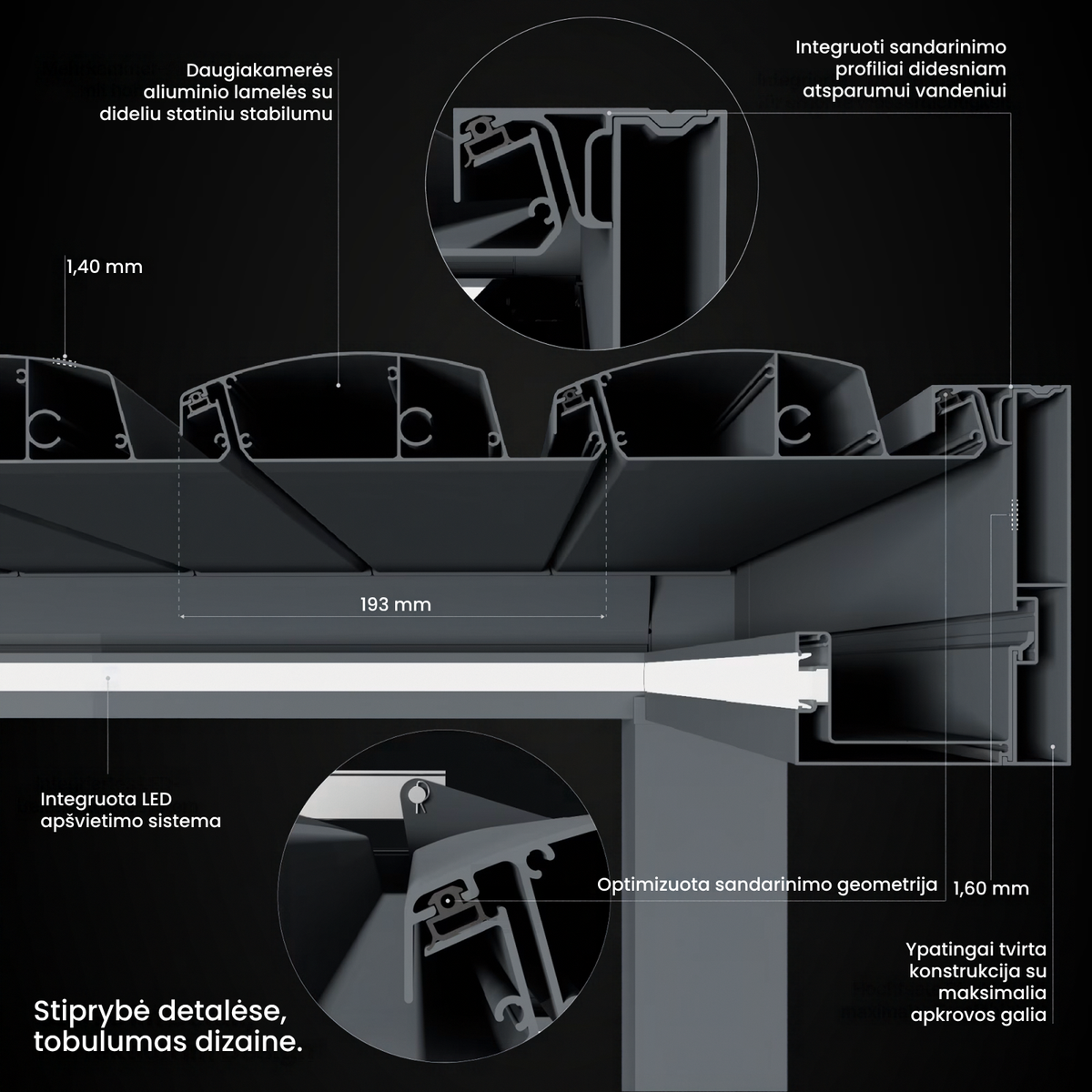 Bioklimatinė pergola EQUA - elektrinis valdymas ir LED apšvietimas